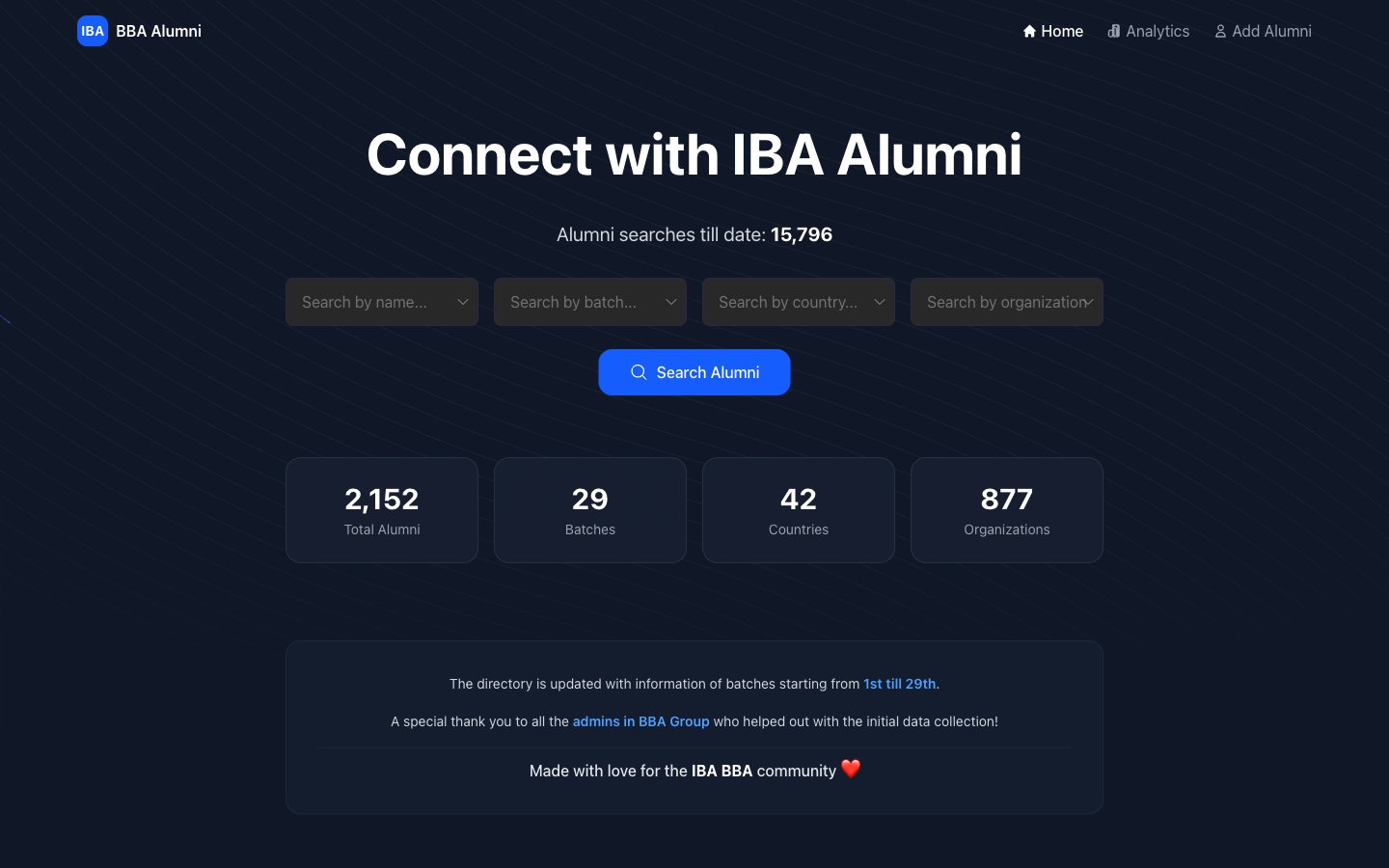 Alumni Directory - the search screen