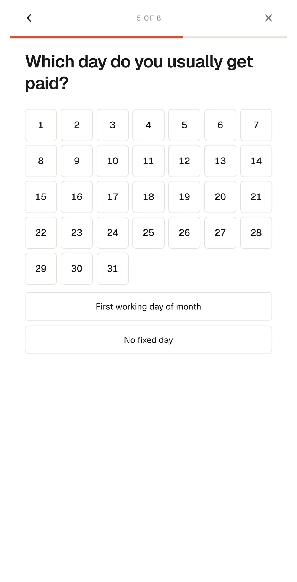 Contribute wizard step 5 of 8 - which day do you usually get paid