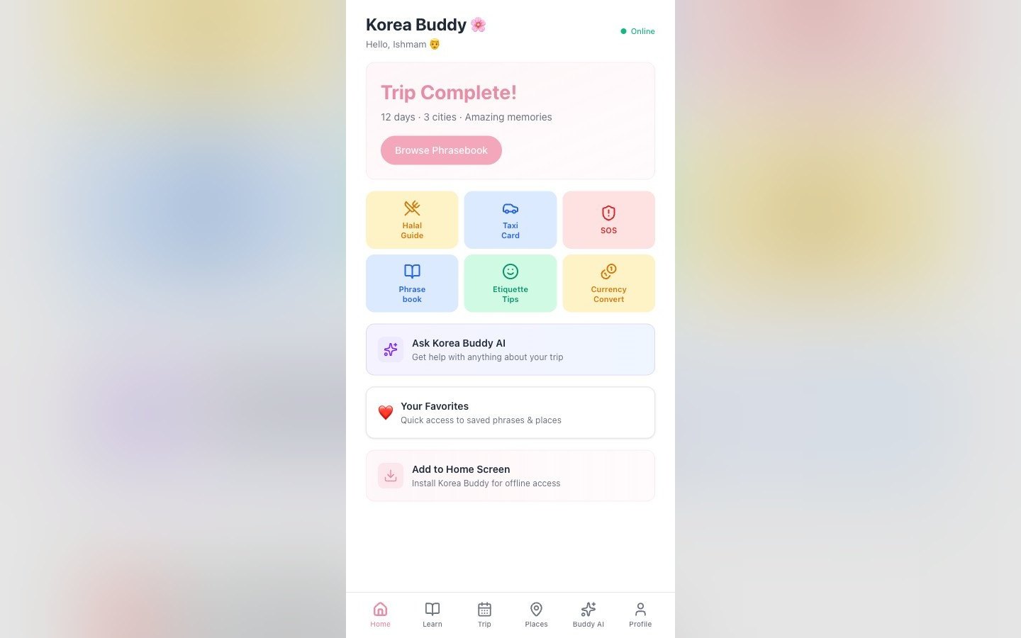 Korea Buddy - the home screen